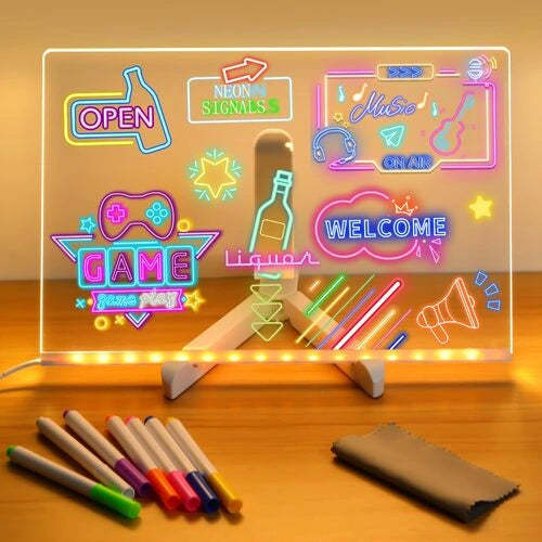Tableta LED Magica 30x20 cm + 7 Markere colorate + Laveta de sters